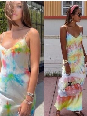 DANNIJO Multi Tie Dye Long Slip Dress Silk Size Small